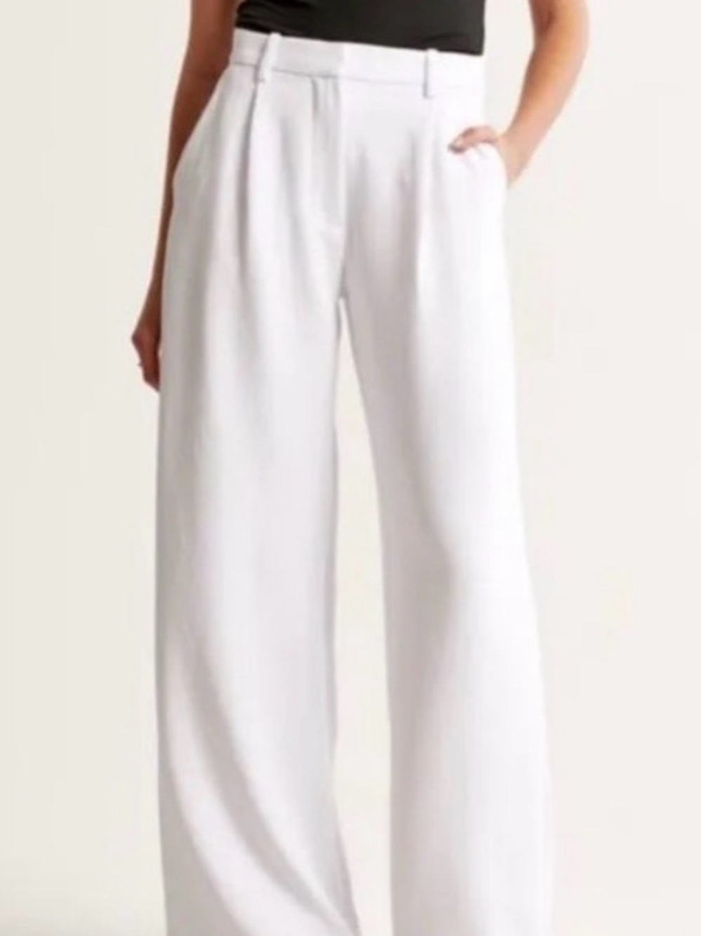 Abercrombie & Fitch Tailored White Wide-Leg High-Waist Trousers